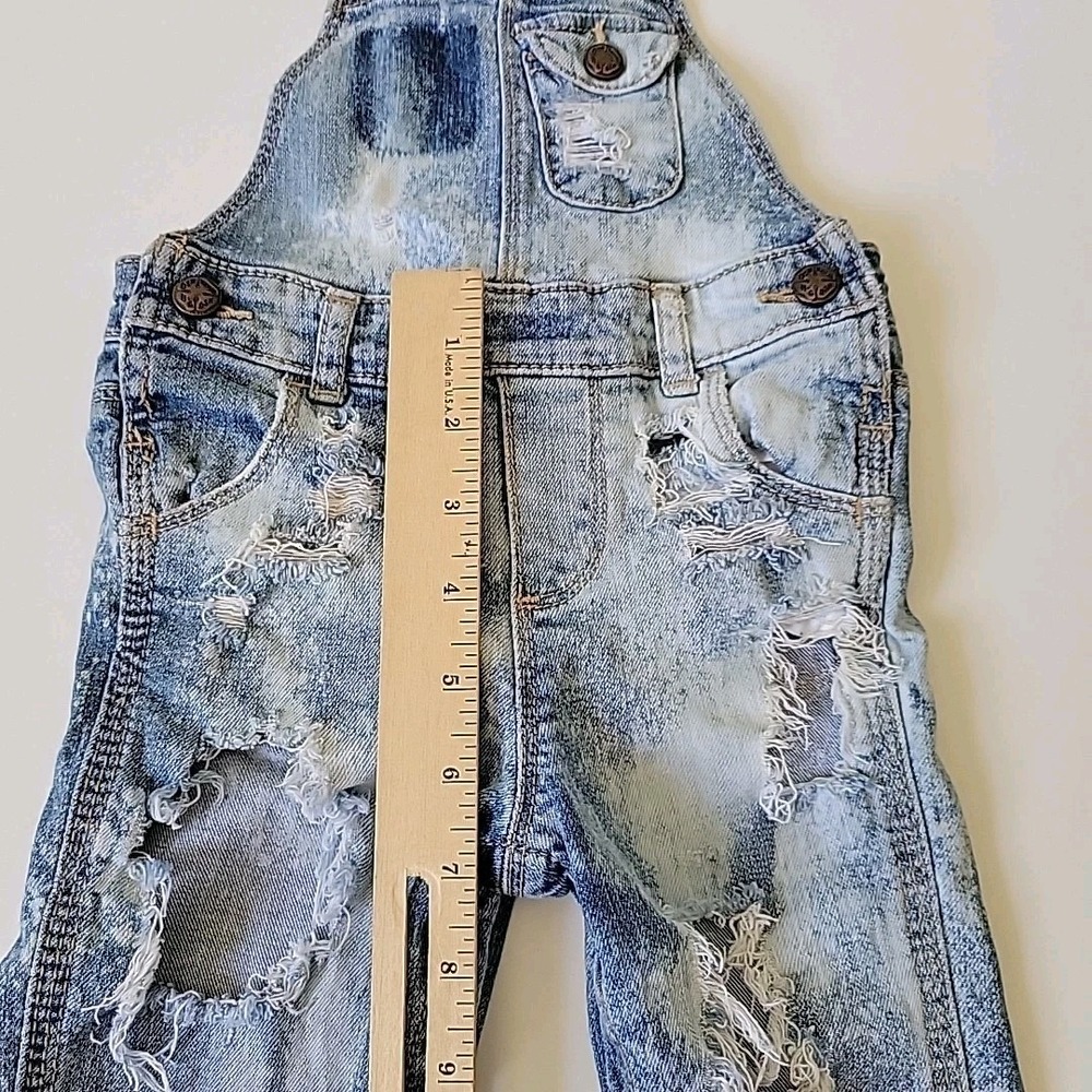 OshKosh B'Gosh Vestpak Distressed Stone Wash Denim Overalls 12M Snap Leg Casual - Picture 11 of 14